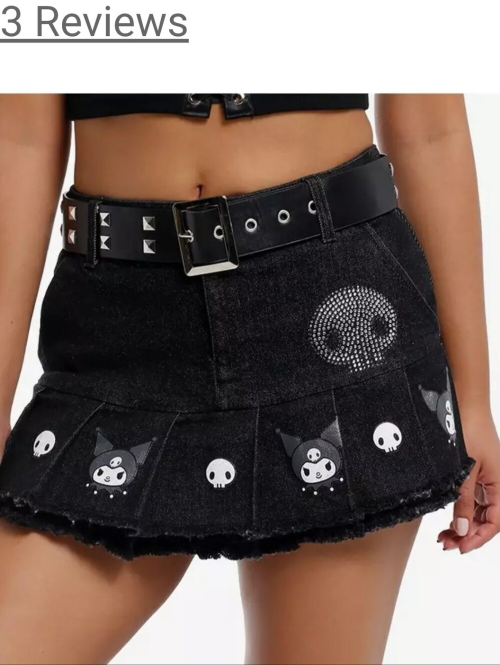 Kuromi Rhinestone Pleated Denim Skirt